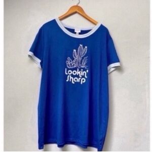 Plus Size LuLaRoe Liv Graphic Tee Blue White Cactus